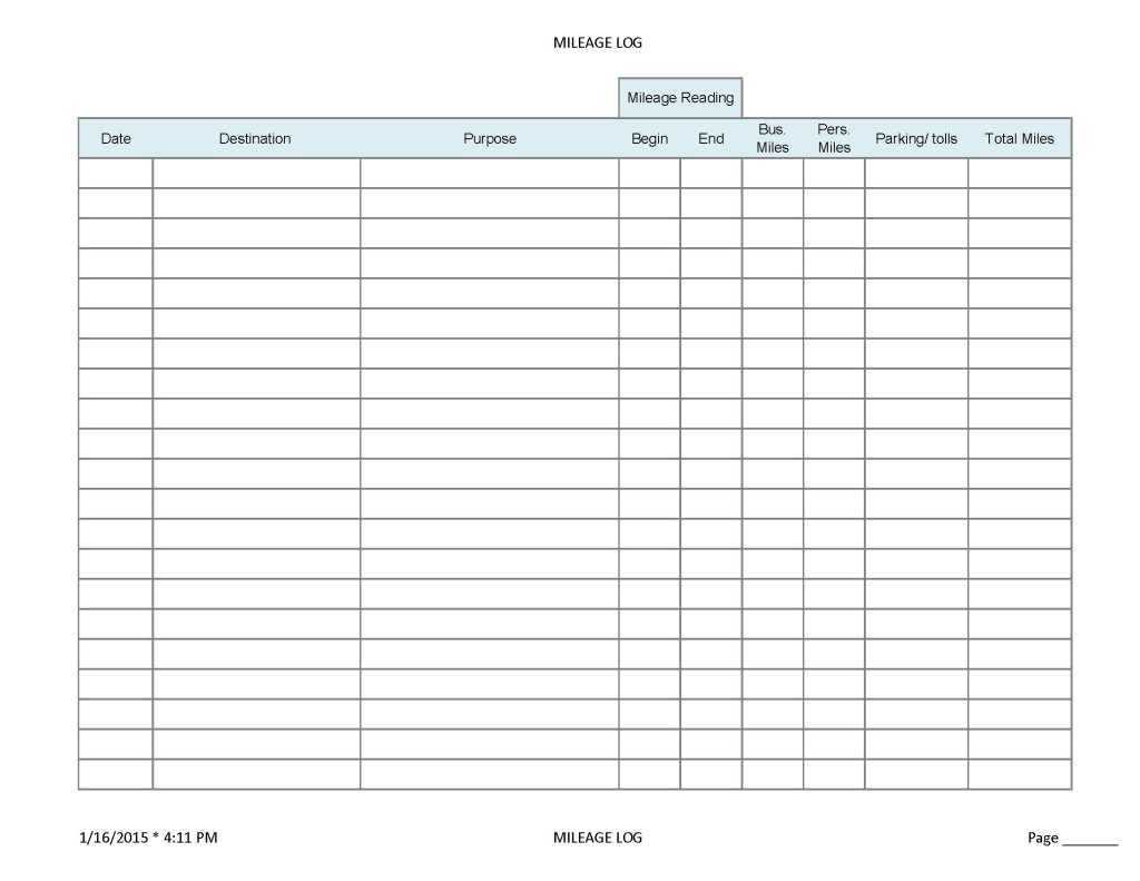What information should be on a mileage worksheet?