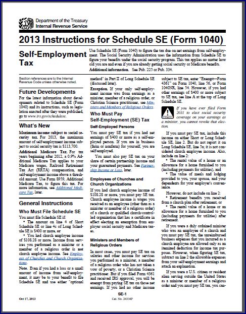 IRS Schedule SE (Form 1040) INSTRUCTIONS